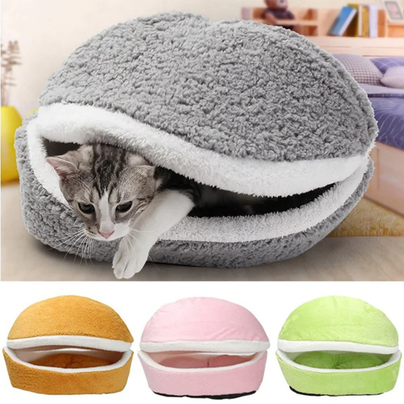 

Removable Cat Sleeping Bag Sofas Mat Hamburger Dog House Short Plush Small Pet Bed Warm Puppy Kennel Nest Cushion Pet Products