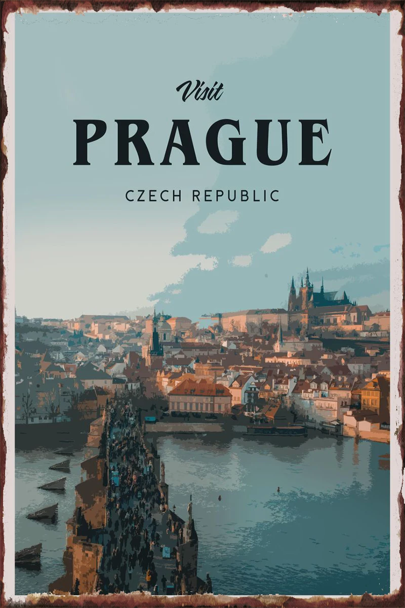 

Visit Prague Retro Vintage Metal Sign Tin Sign Tin Plates Wall Decor Room Decoration For Art Cafe Pub Home Club Man Cave