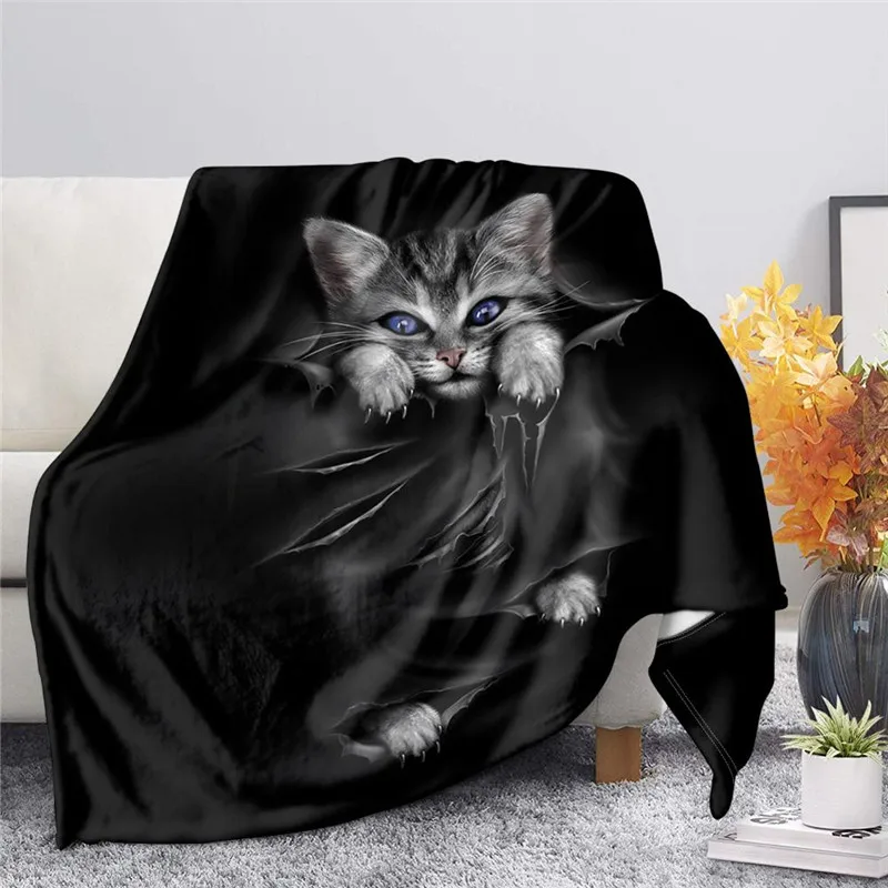 

Manta de franela con diseño de gato para niños y adultos, colcha decorativa e informal, para la cama