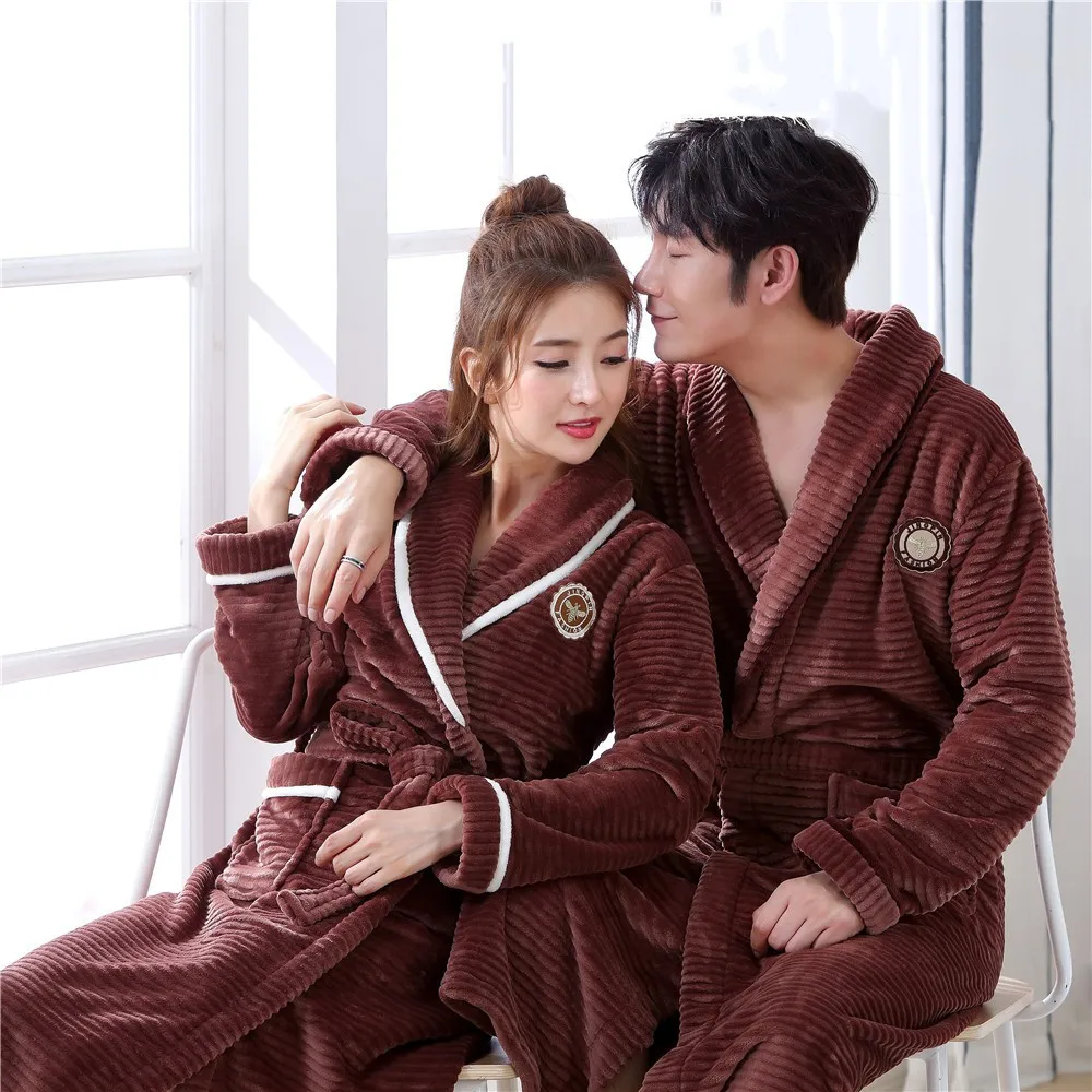 

Long Lovers Winter New Kimono Robe Warm Flannel Sleepwear Bathrobe Gown Intimate Lingerie Casual Patchwork Color Nightwear