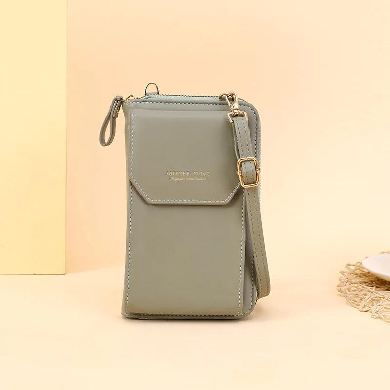 

Women Long Messenger Bags with Zipper Hasp Solid Color Ladies Handbags Soft Leather Shoulder Cell Phone Bag for Female sac femme