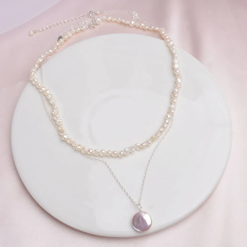 ASHIQI натуральный барочный жемчуг серебро 925 пробы колье модное многослойное