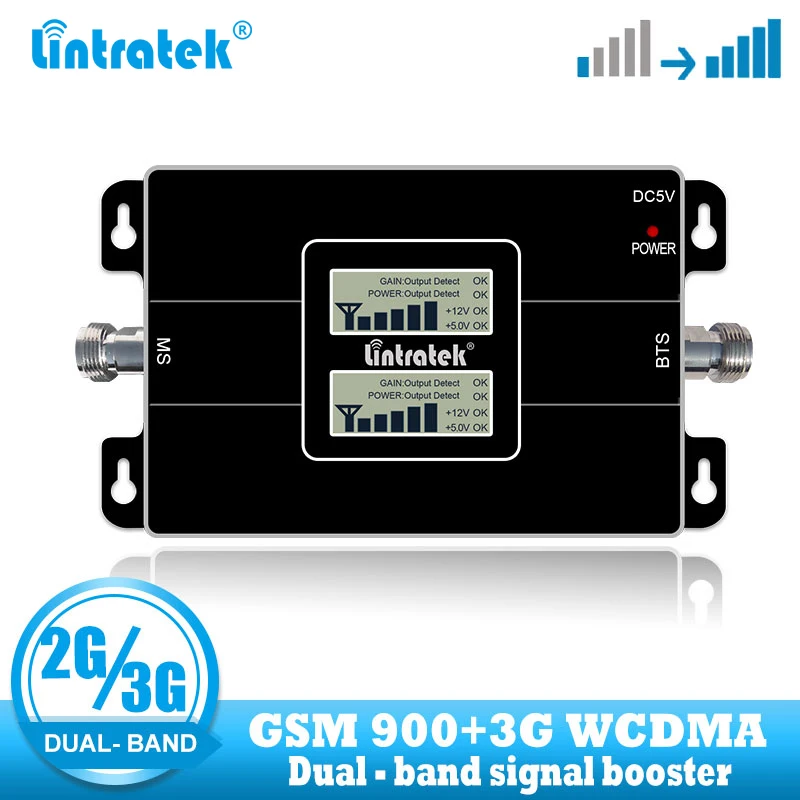 Lintratek Двухдиапазонный 2G GSM 900 Усилитель сигнала WCDMA 2100 мобильный ретранслятор