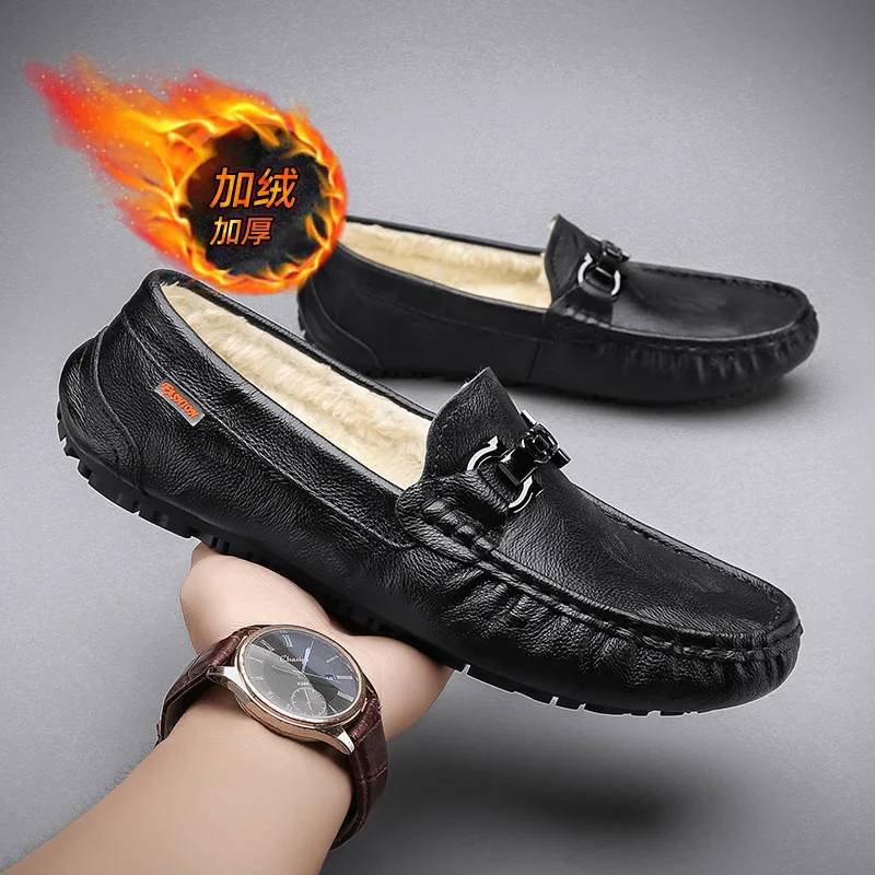 

Autumn and winter plus velvet beanie shoes casual leather shoes men fashion men's trend soft sole set feet lazy beanie shoes men