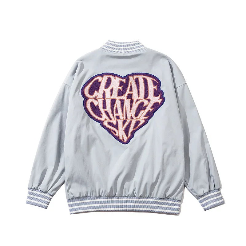 

Furry Heart Jackets Coats Streetwear Patchwork Color Block Harajuku Windbreaker Men And Women Couple Bomber Men Baseball Jacket