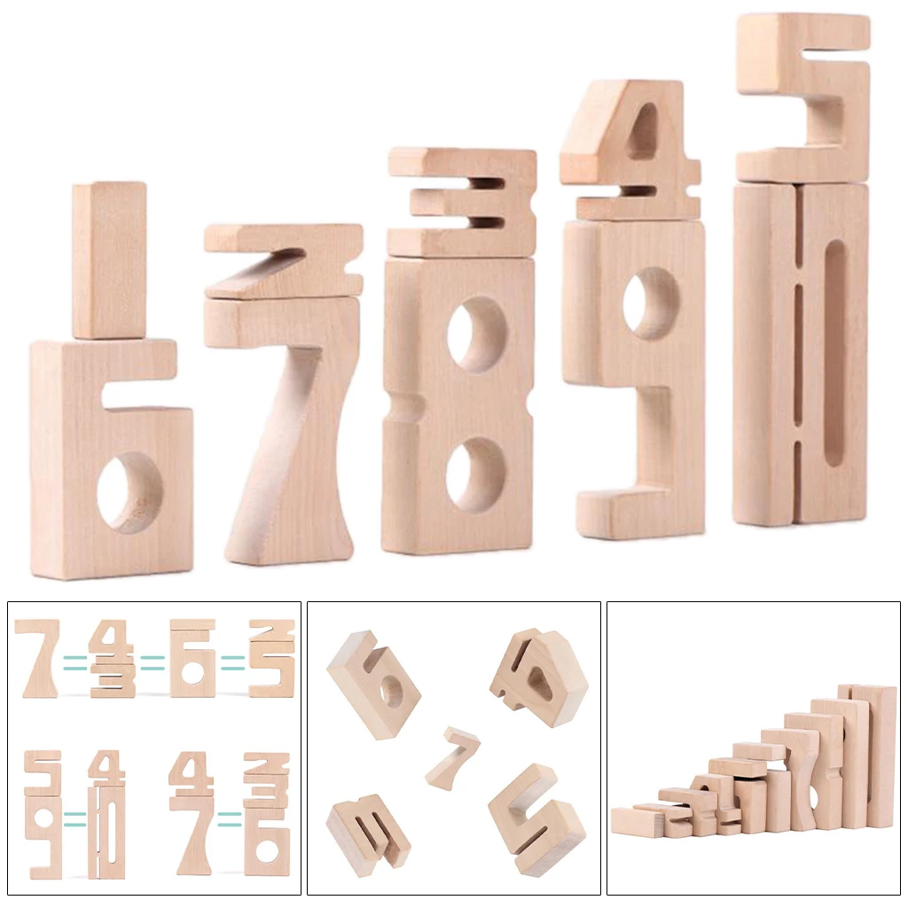 Beechwood   Math Building Blocks 1-10 Number Block Toy with Wooden Tray