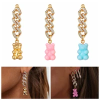 2021 fashion new gummy bear rhinestone drop earrings for women punk ice out cuban link chain dangles earrings party jewelry gift