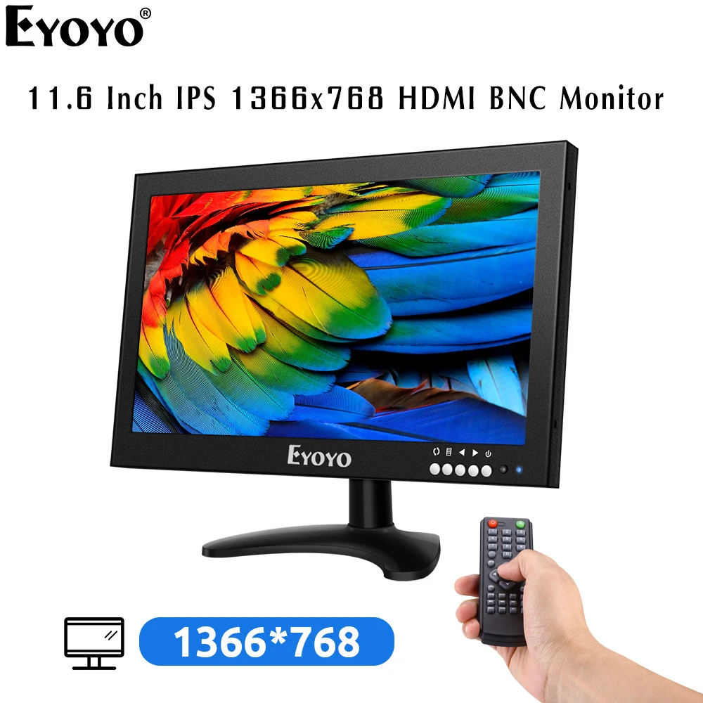 

Eyoyo EM12X 12" HDMI BNC IPS Monitor 1366x768 16:9 VGA AV Speakers With Wall Bracket LCD Screen for PC CCTV Security Camera