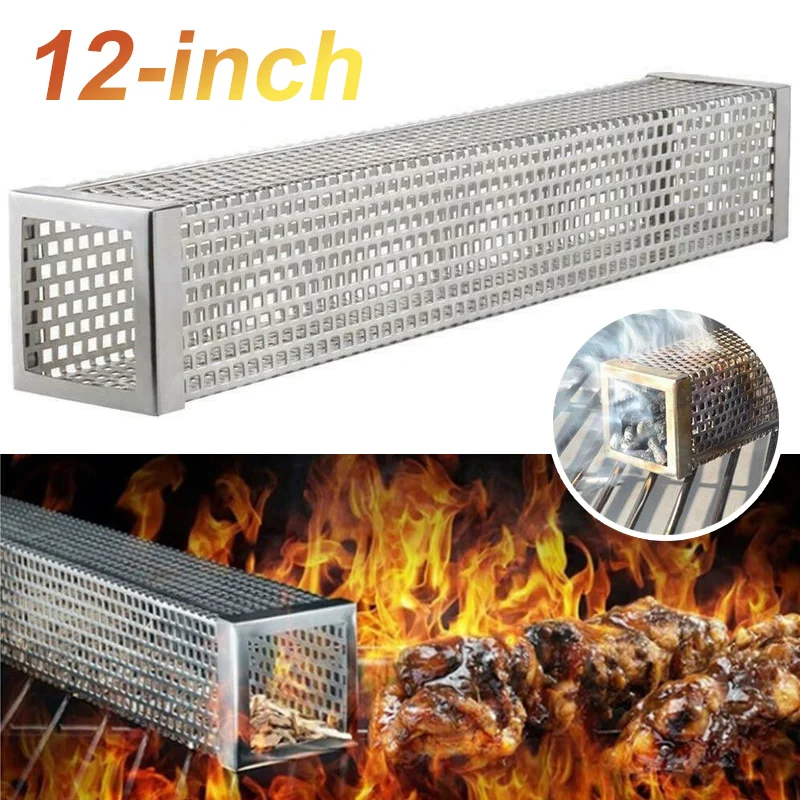 barbecue smoke box 12 inch stainless steel grill net outdoor portable gas electric charcoal grills barbecue tool accessories free global shipping