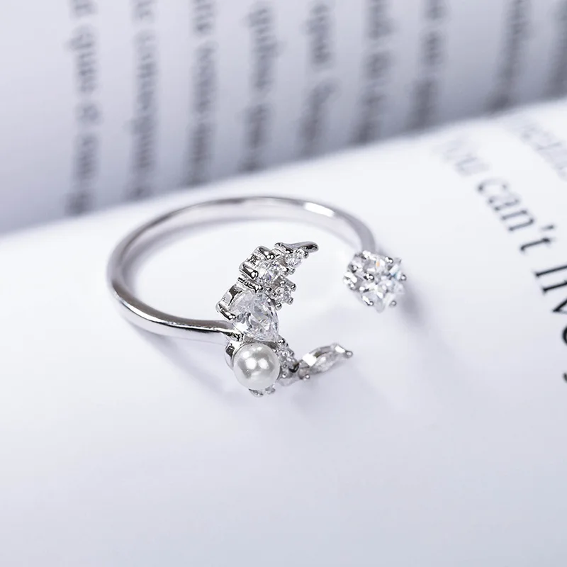 Trustdavis 100% 925 однотонное Настоящее серебро CZ коктейльное кольцо с Луной размером 5 6