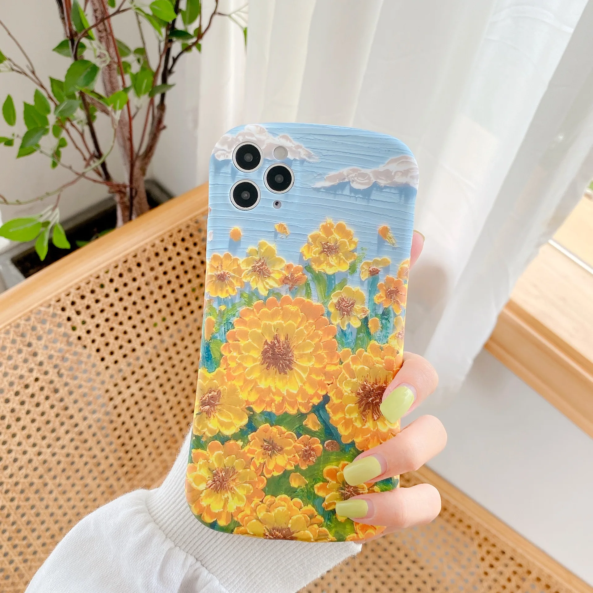 

CASEIER Skin Feel Phone Case For IPhone 12 11 Pro XS Max X XR 7 8 Plus SE 2020 Silicone Liquid Covers Sun Flower Sunflower Paint