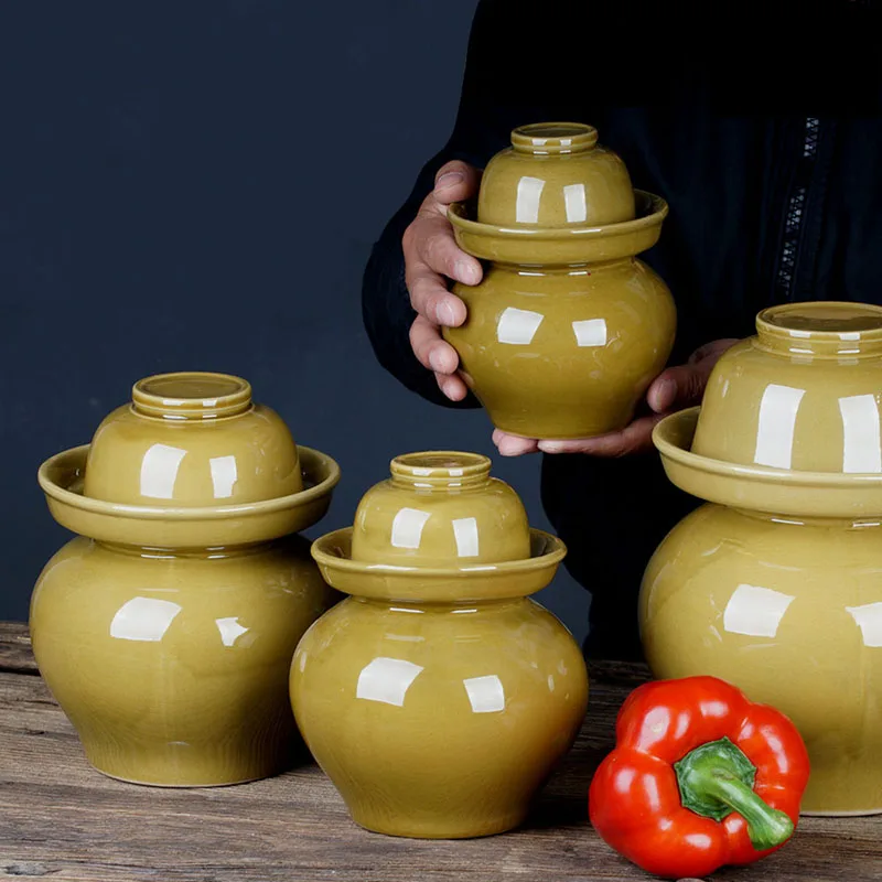 

Vintage Ceramic Kimchi Jar Creative Mini Pickle Jar Radish Chili Cabbage Pickled Container Food Pickling Sealed Storage Tank