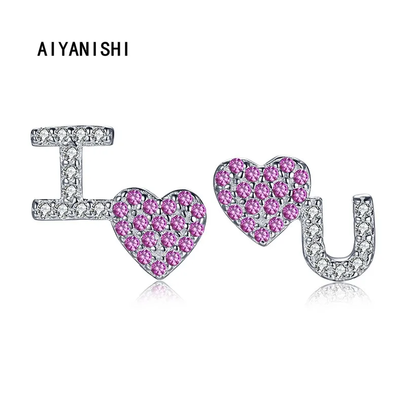 

AIYANISHI Fashion 925 Sterling Silver Stud Earrings I LOVE U Silver Stud Earrings for Women Wedding Engagement Party Lover Gifts