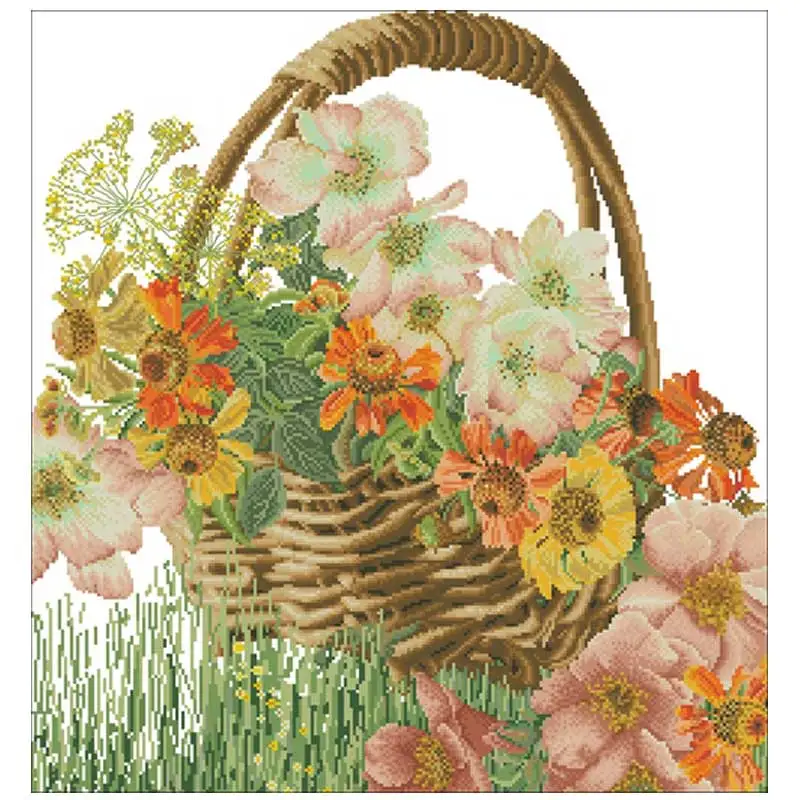 

Flower Basket Patterns Counted Cross Stitch DIY Chinese Cross Stitch Kits Embroidery Needlework Sets Home Decor