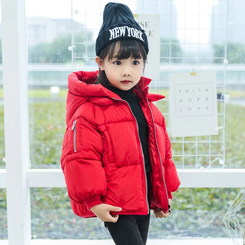

Winter Children's Casual Outerwear Coat Girls Boys Warm Windprrof Coat Children Cotton-Padded Clothing Kids Down Jacket With Hat