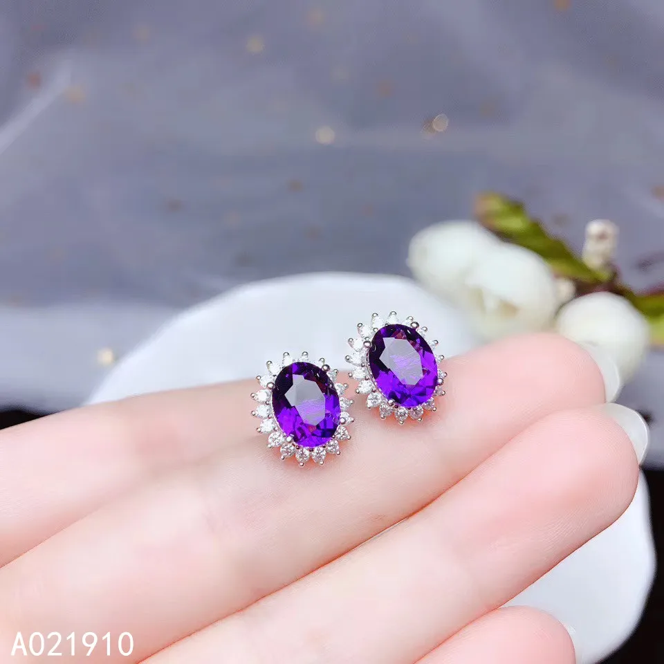 

KJJEAXCMY boutique jewelry 925 sterling silver inlaid Amethyst gemstone Women's Stud earrings popular