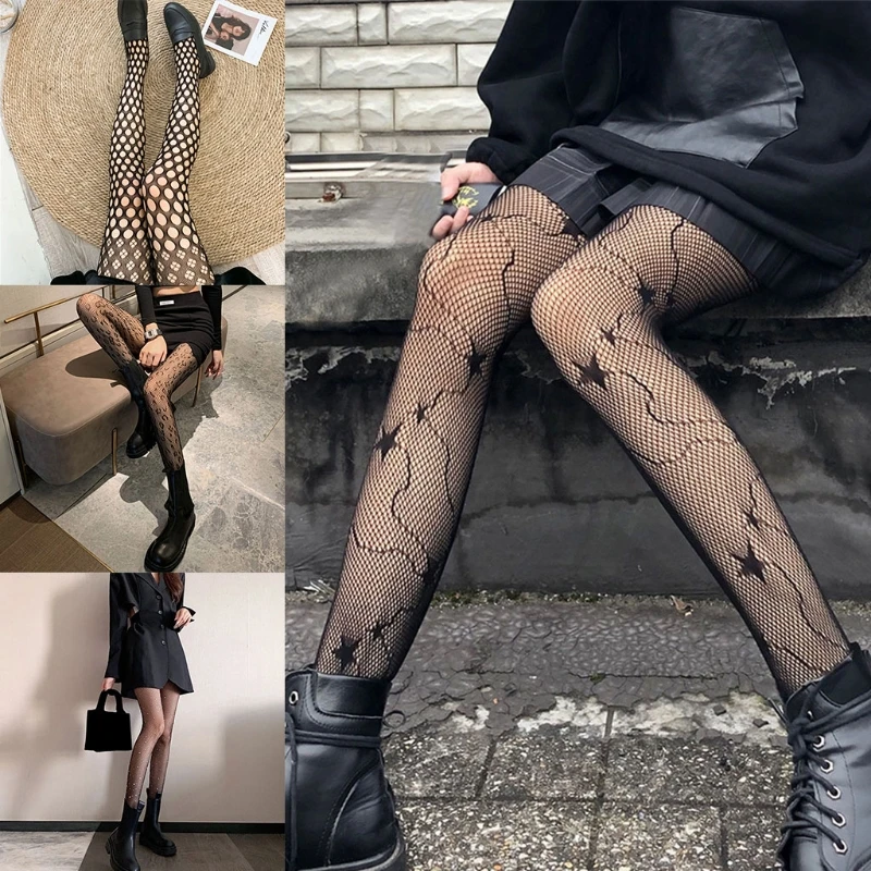 

Women Sexy Patterned Fishnets Tights Lace Small Hole Leopard-print Star Pattern Pantyhose Mesh Footed Stockings