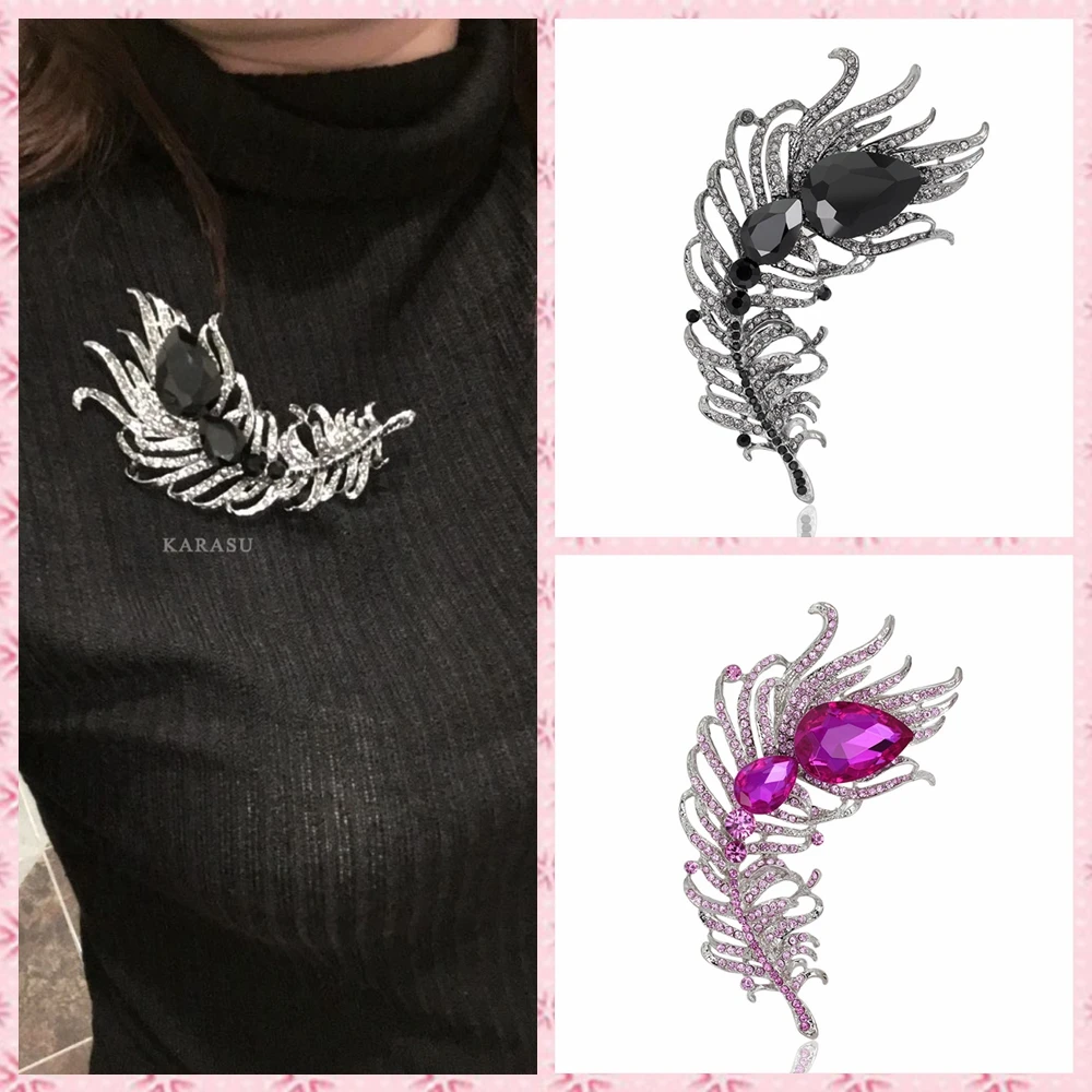 Стразы с большим кристаллом Павлин Броши в форме пера для женщин брошь булавки