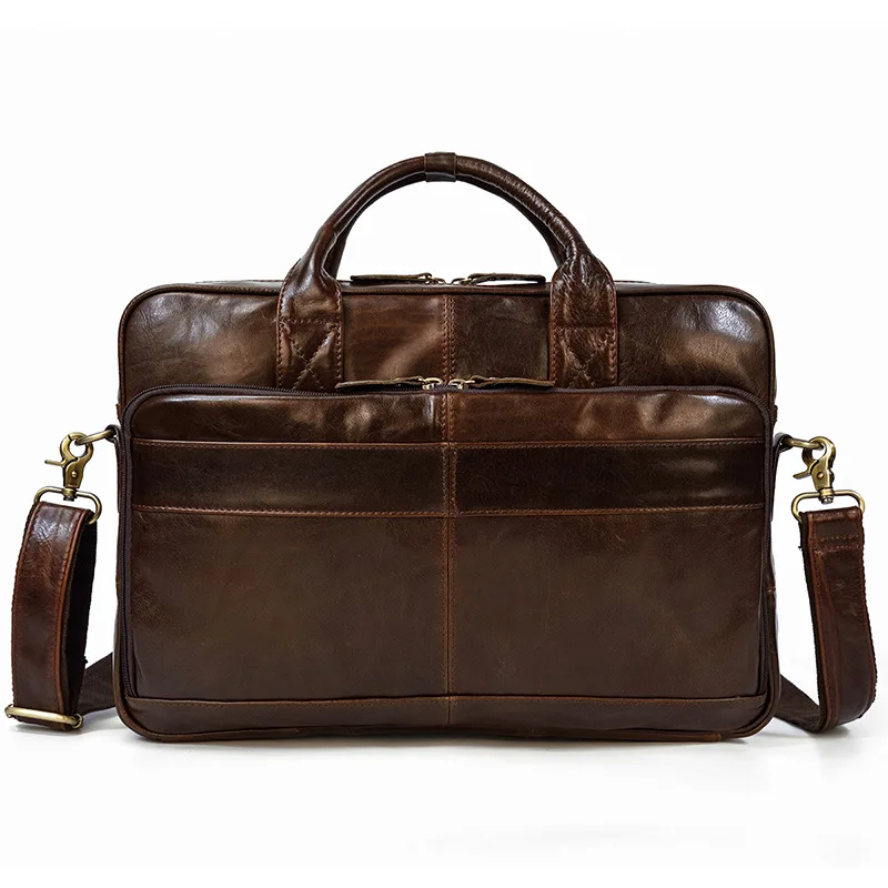 2021 Retro Genuine Leather Men's Briefcase Business Handbag Man Shoulder Messenger Bag 15