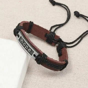 

Factory direct sales retro woven leather bracelet hope letter hemp rope bracelet Europe b01570