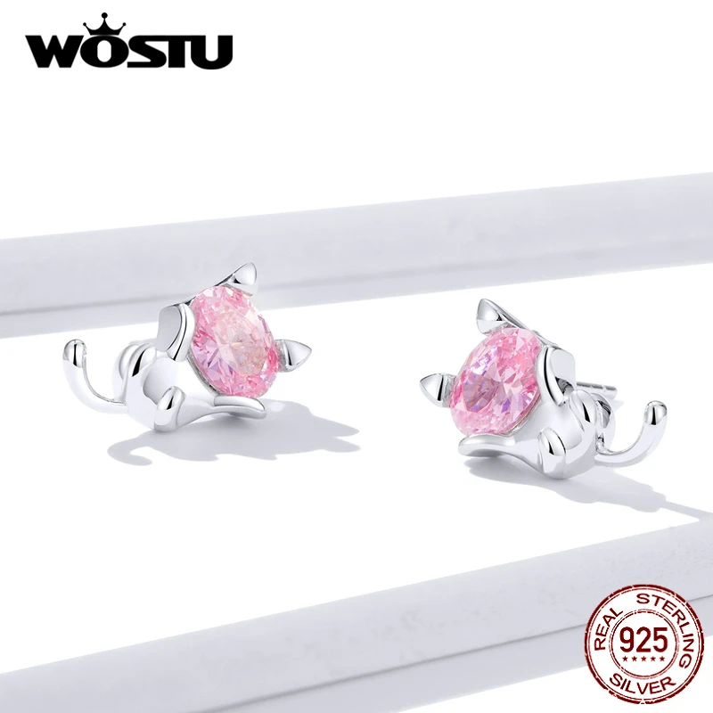 Женские серьги гвоздики WOSTU розовые миниатюрные из стерлингового серебра 925
