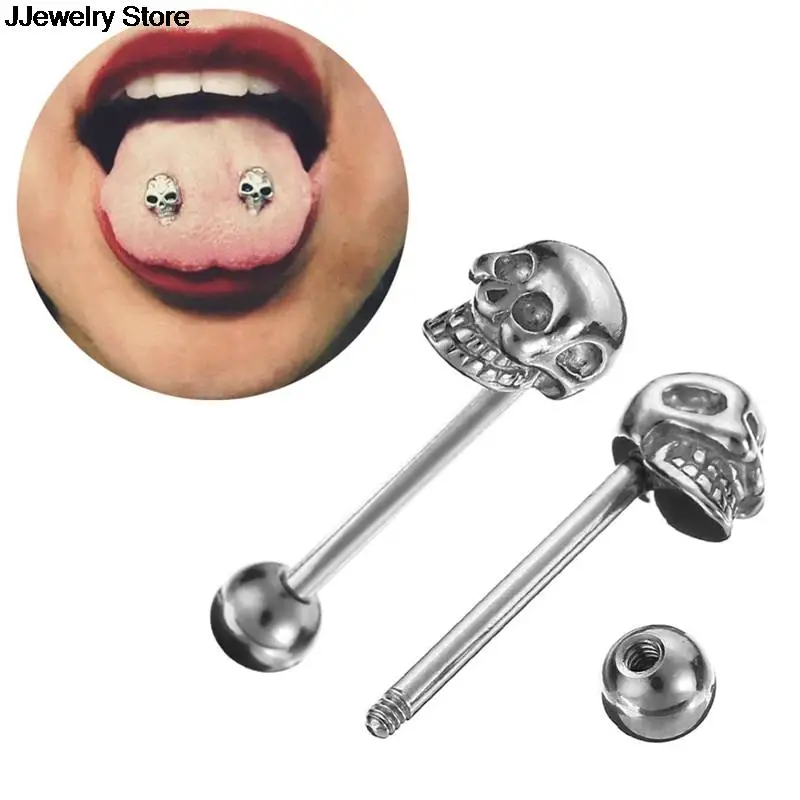Stainless Steel Fake Piercing Tongue Piercing Surgical Rings Barbell Skull Jewelry  Langue Industrial Bar Pircin Hot