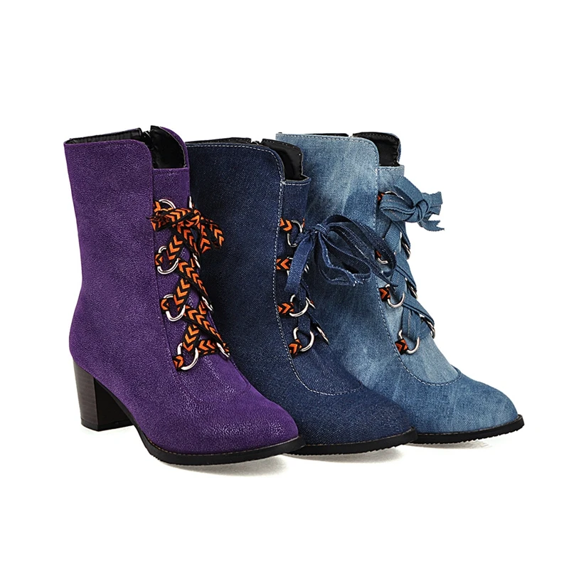 ASILETO/большие размеры 46 ботинки на молнии среднем каблуке женская обувь высоком с