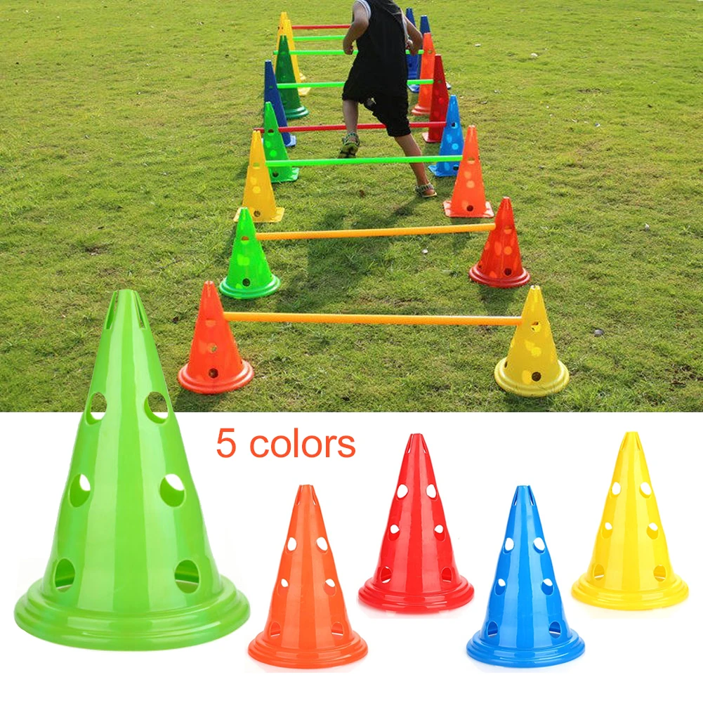 

Football Training Logo Barrel Conical Obstacle Barrel Training Equipment Round Bottom With Hole Conical Barrier Bucket