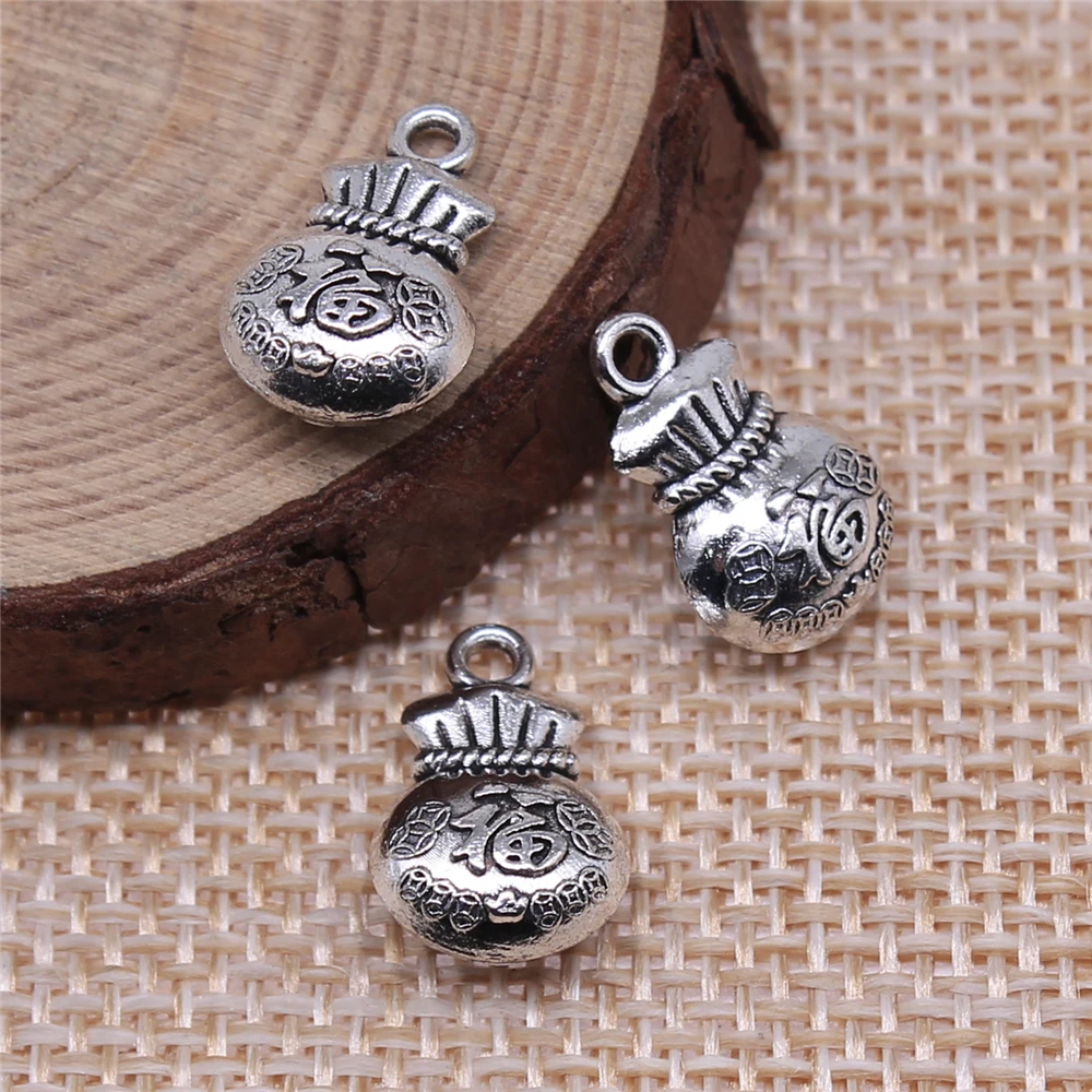 

WYSIWYG 10 шт. 10x15 мм китайская сумочка на удачу шармы для Изготовления Ювелирных Изделий Античное посеребренное античное бронзовое покрытие Юв...