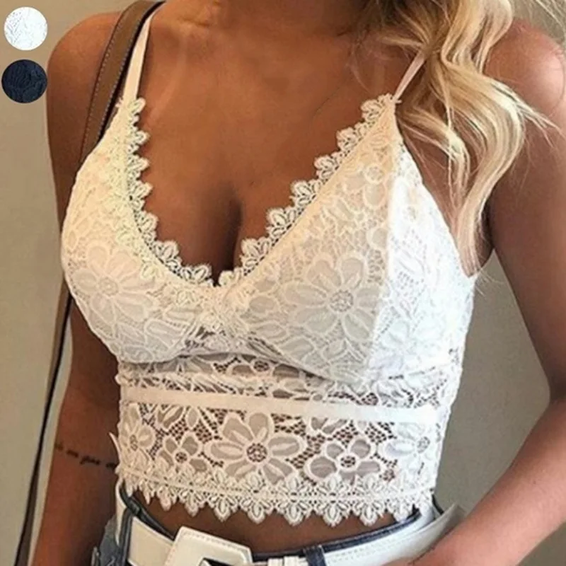 

WEPBEL Women Fashion Lace Floral Bralette Top Summer V-Neck Tank Tops Sexy Crop Top Bra Spaghetti Strap Ladies Camisole