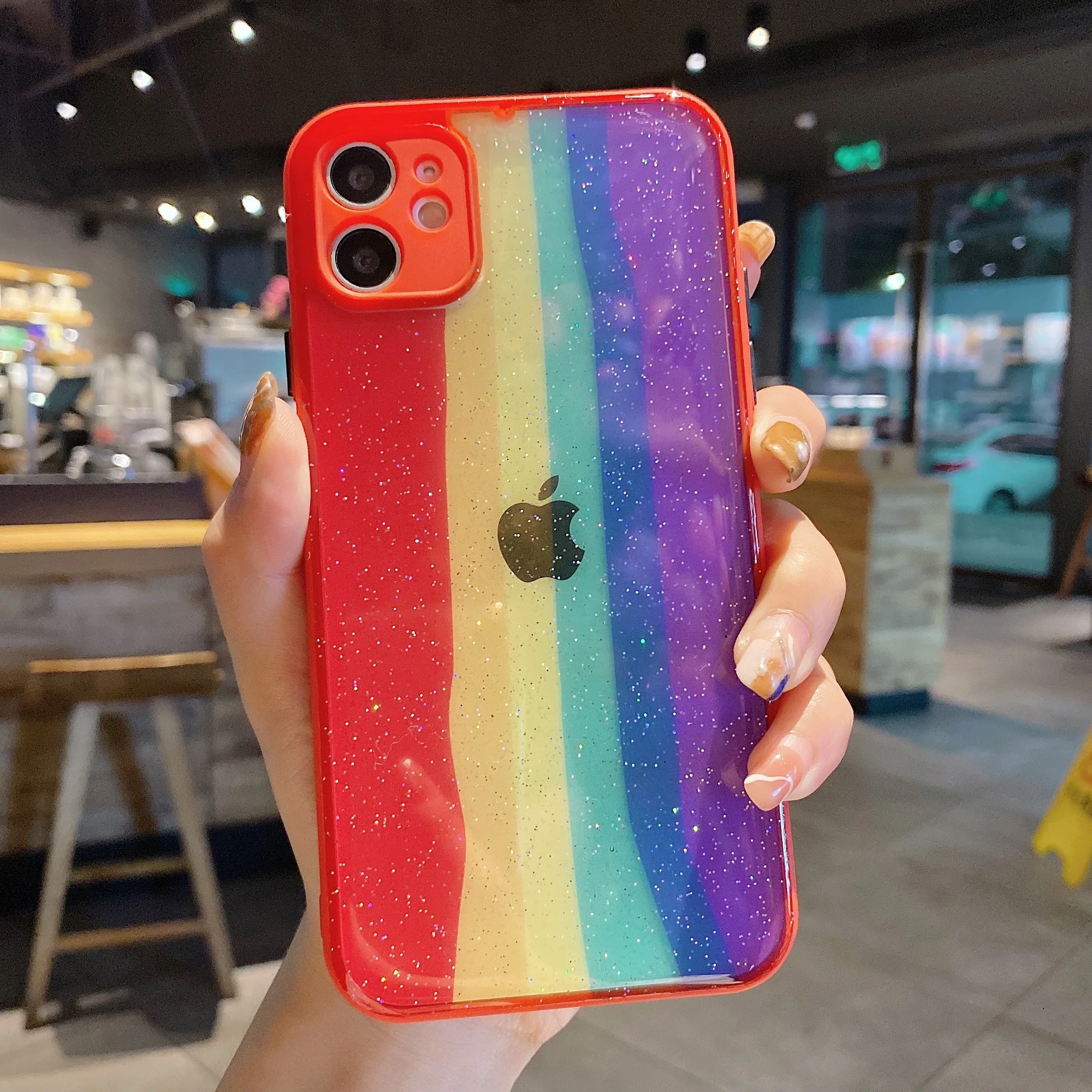 

Cute Gradient Candy Rainbow Case For Iphone 12 Pro X Xr Candy Clear Glitter IMD Silicone Protect Lens For 11 Xs Max 7 8 Plus TPU