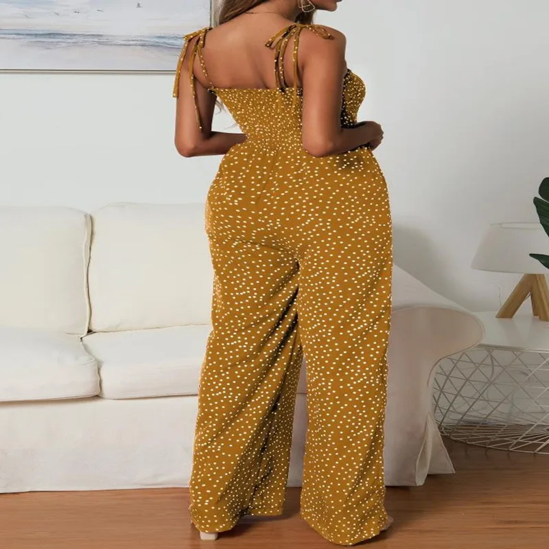 

Ladies Summer Casual Polka Dot High Waist Women's Jumpsuit Retro Suspenders Wide Leg Pants 2020 Bohemian Red Rompers Female