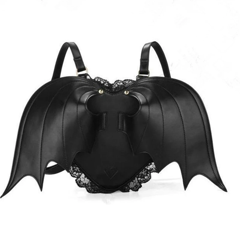 

2021 New Lovely Black Bat Wings Angel School Backpack For Women Teenage Girl Backpack Ladies Mochila Feminina Devil Punk Stylish