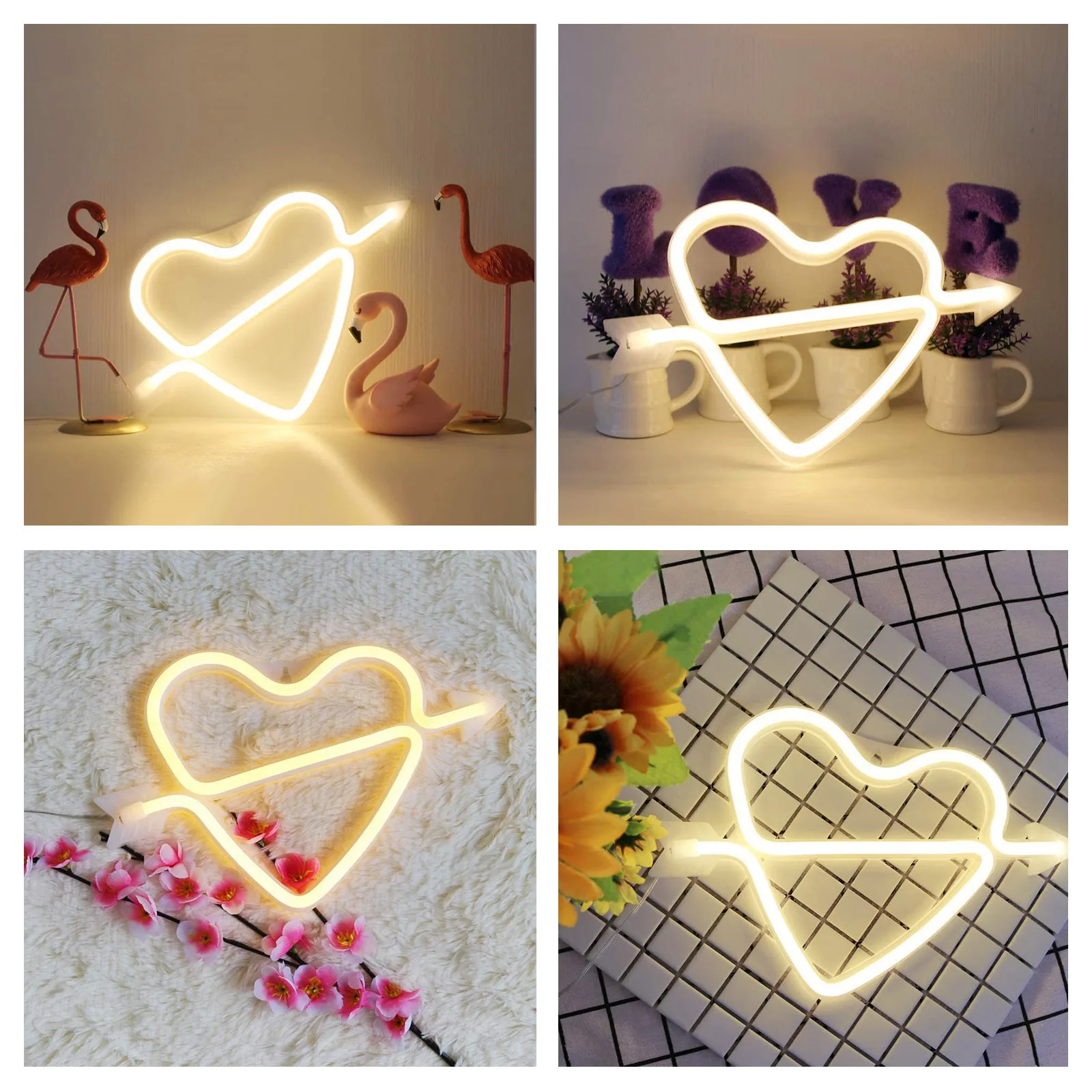 Светодиодный неоновый светильник в форме сердца с USB-интерфейсом и питанием от