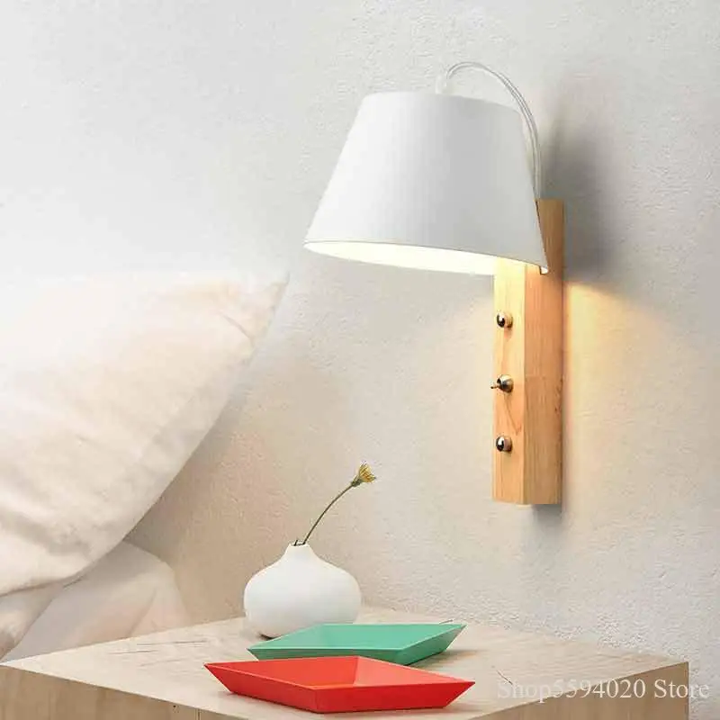 Nordic Creative Wood LED Wall Lamp Bedside Modern Simple Bedroom Children Light Fixtures Home Decor Luminaire | Лампы и освещение
