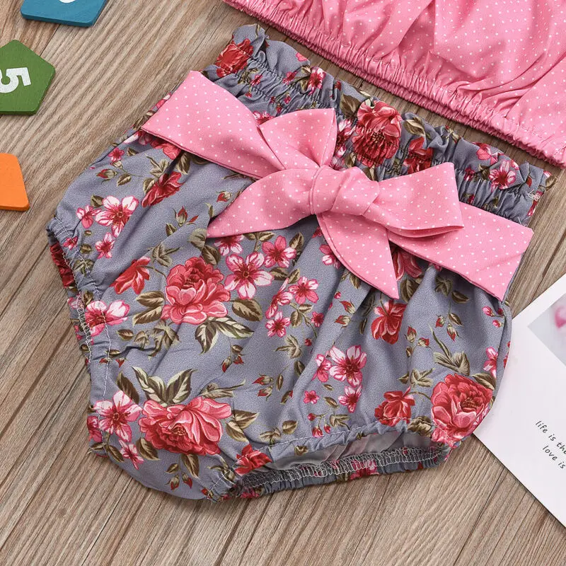 

Canis 0-24M Toddler Baby Girls Summer Clothes Polka Dot Tops Vest Floral Shorts Pants Outfit Cute Set