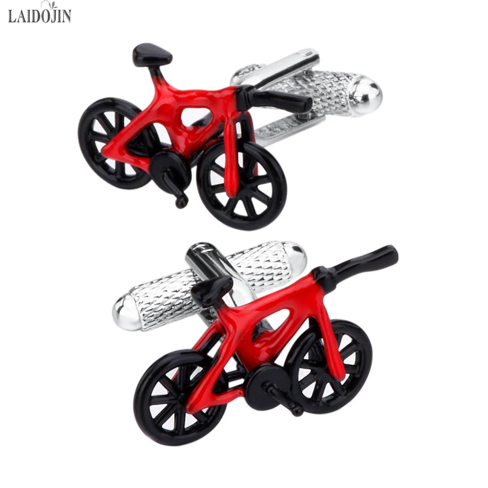 LAIDOJIN Novelty Red Black Enamel Bicycle Model Cufflinks for Mens Shirt Cuff buttons High Quality Cuff link Brand Men Jewelry