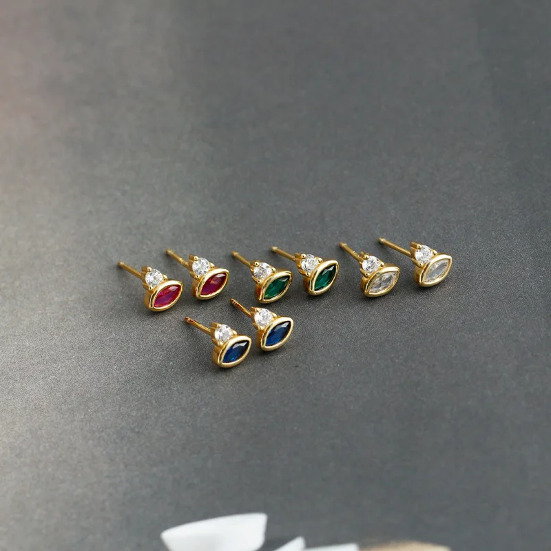 Женские серьги-гвоздики CCFJOYAS серьги из серебра 925 пробы с разноцветным цирконием