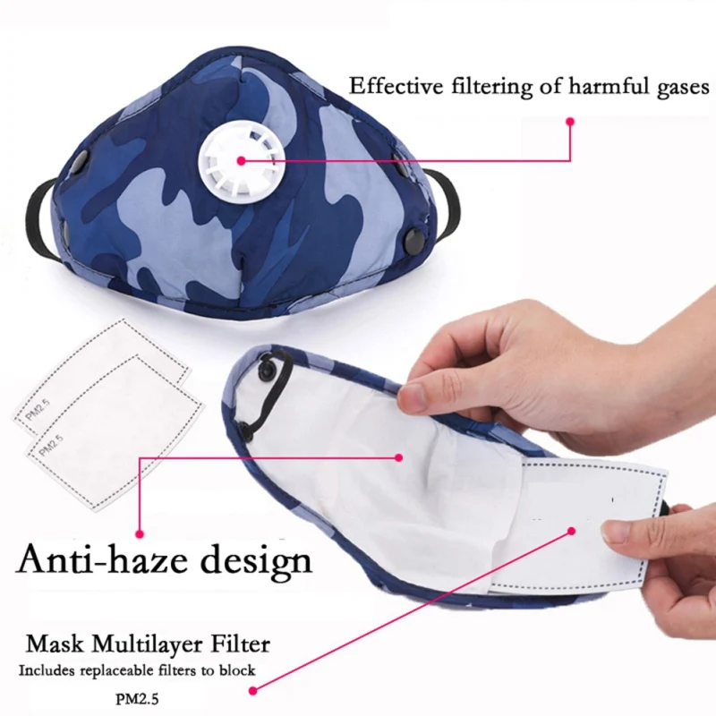 Пылезащитная маска для лица PM2.5 с активированным углем и фильтром 1 шт. |