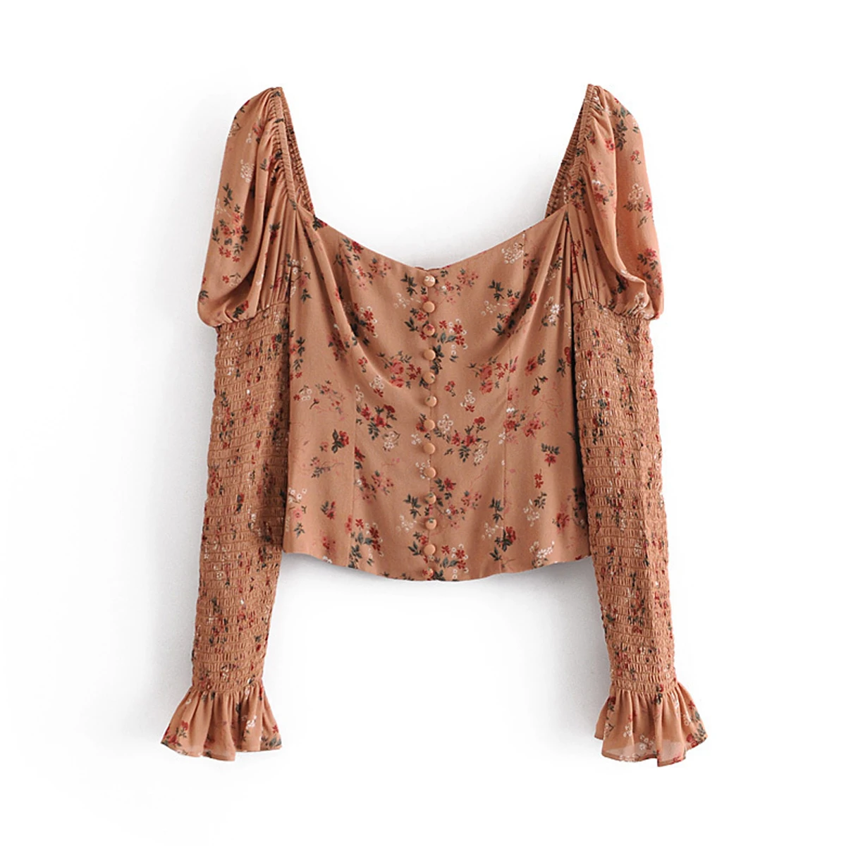 

Vintage Scoop Neck Polyester Long Sleeve Crop Length Blouses DLSY403