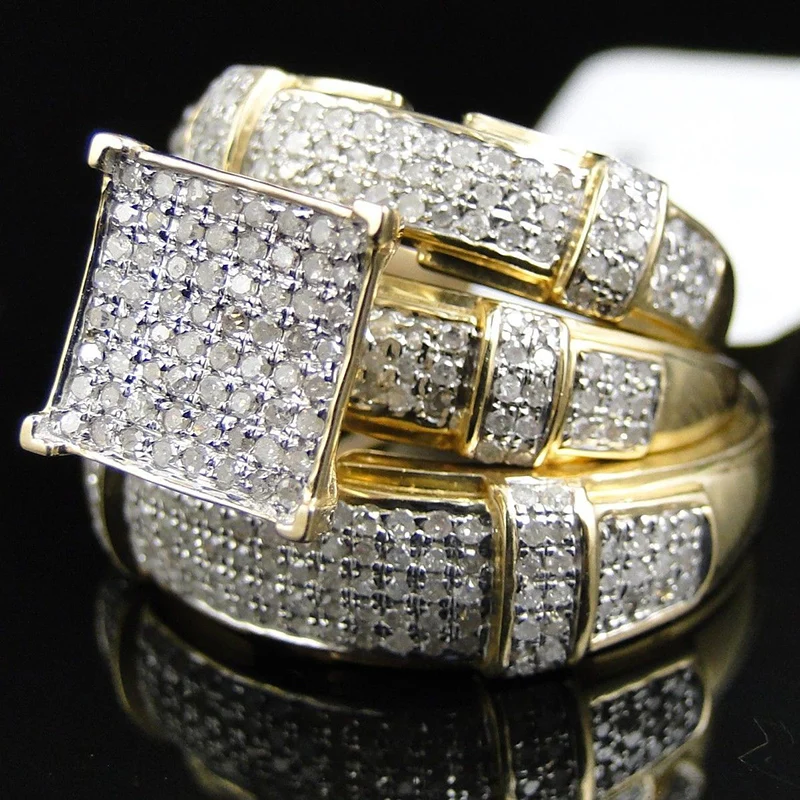 

3 Pcs/Set Punk Domineering Ring Gothic Iced Out Bling Golden Finger Ring Men Jewelry Anillo Hombre Hip Hop Mens Rings B5M239