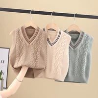 2021 spring autumn baby boys sweaters childrens clothes v neck cotton vest school uniform knitted toddler girls sweaters w313
