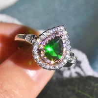 luxury romantic water drop design created emerald rings pt950 sterling silver rings for women birthday gift fine jewelry