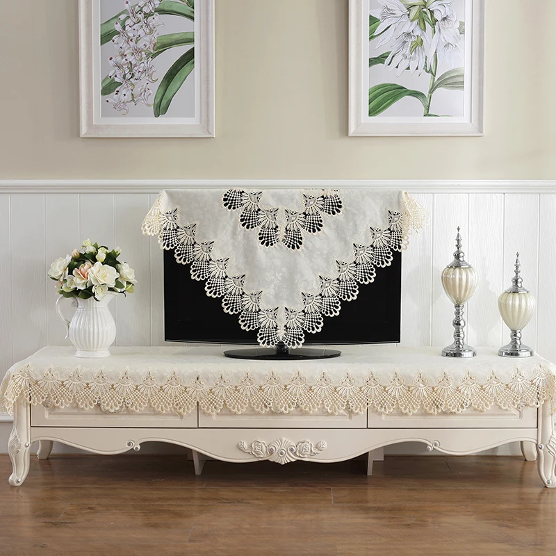 Кремовая роскошная кружевная прямоугольная скатерть с вышивкой кружевное