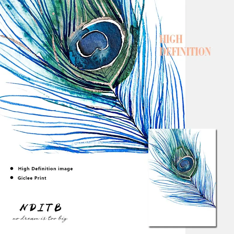 Абстрактный постер с акварельными павлиньими перьями минималистичный настенный