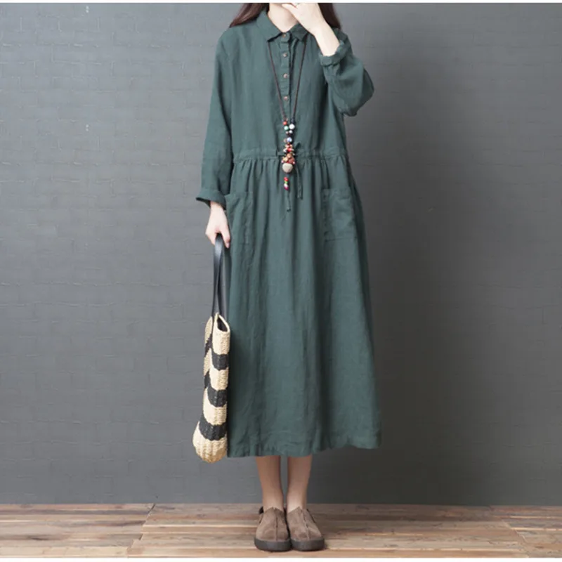 

Large Size Women Clothes Long sleeve Women's dress 2021 New Autumn Vintage dress Polo Collar Casual shirt Dress Robe