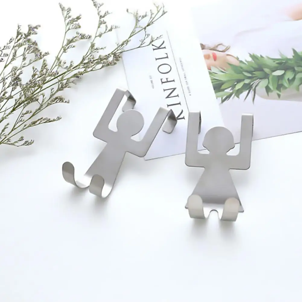 

2PCS Cartoon Back Door Hooks Stainless Steel Traceless Nail Free Cabinet Storage Hook Self Adhesive Kitchen Wall Door Hook