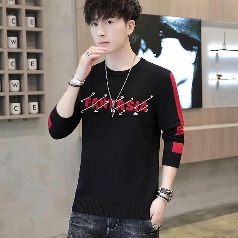 

Men sweater 2021 new autumn and winter Korean style slim letter male knitted pullover young sweater fashion hot sale M74