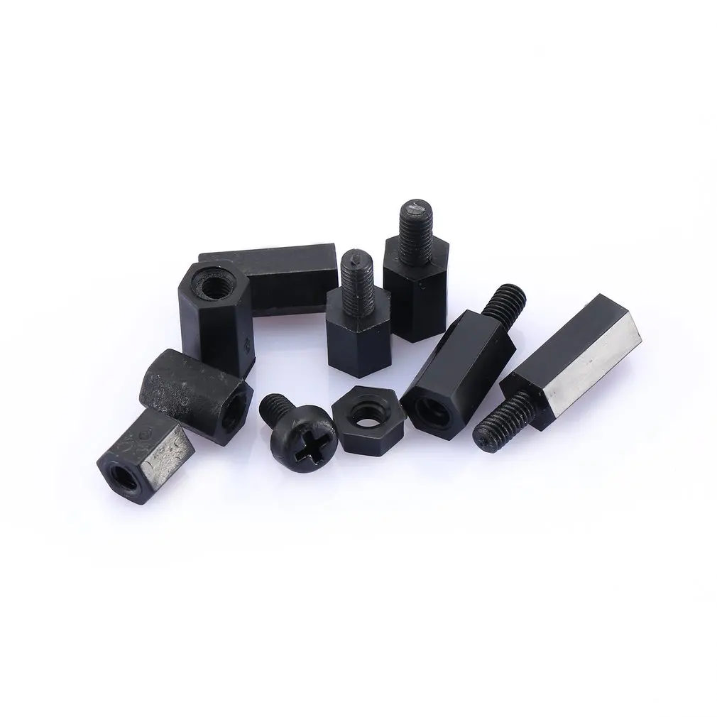 300 шт черный M3 нейлоновый противостояние Распорки мужской женский винт
