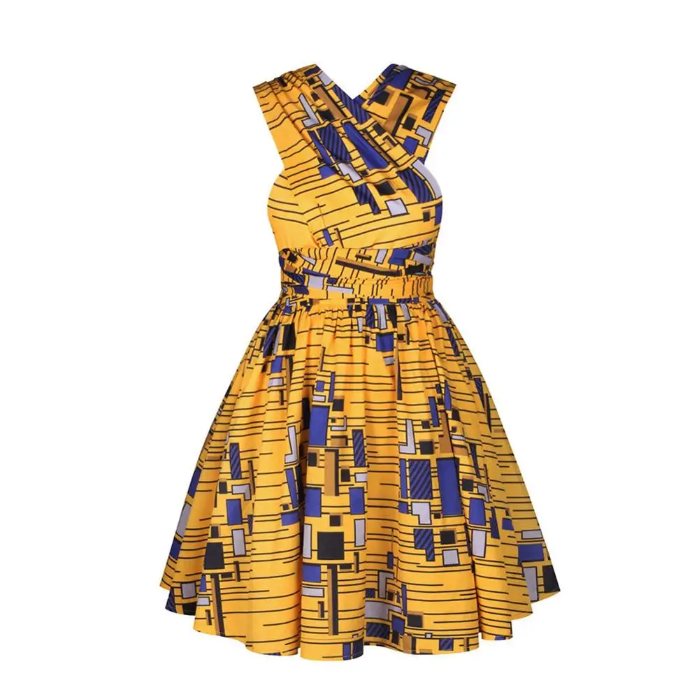KangaClothing-Yellow BOHISEN Дашики африканские платья для женщин Африканский принт короткий рукав Анкара Женская африканская одежда с мутил-способы ношения - Цвет: KangaClothing-Yellow